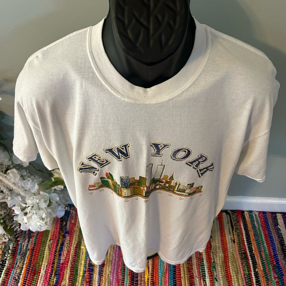 y2k New York City The Big Apple Tee Shirt World Trade Center White Vintage Large - Picture 3 of 7
